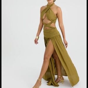 Brown Vacation cross slit dress